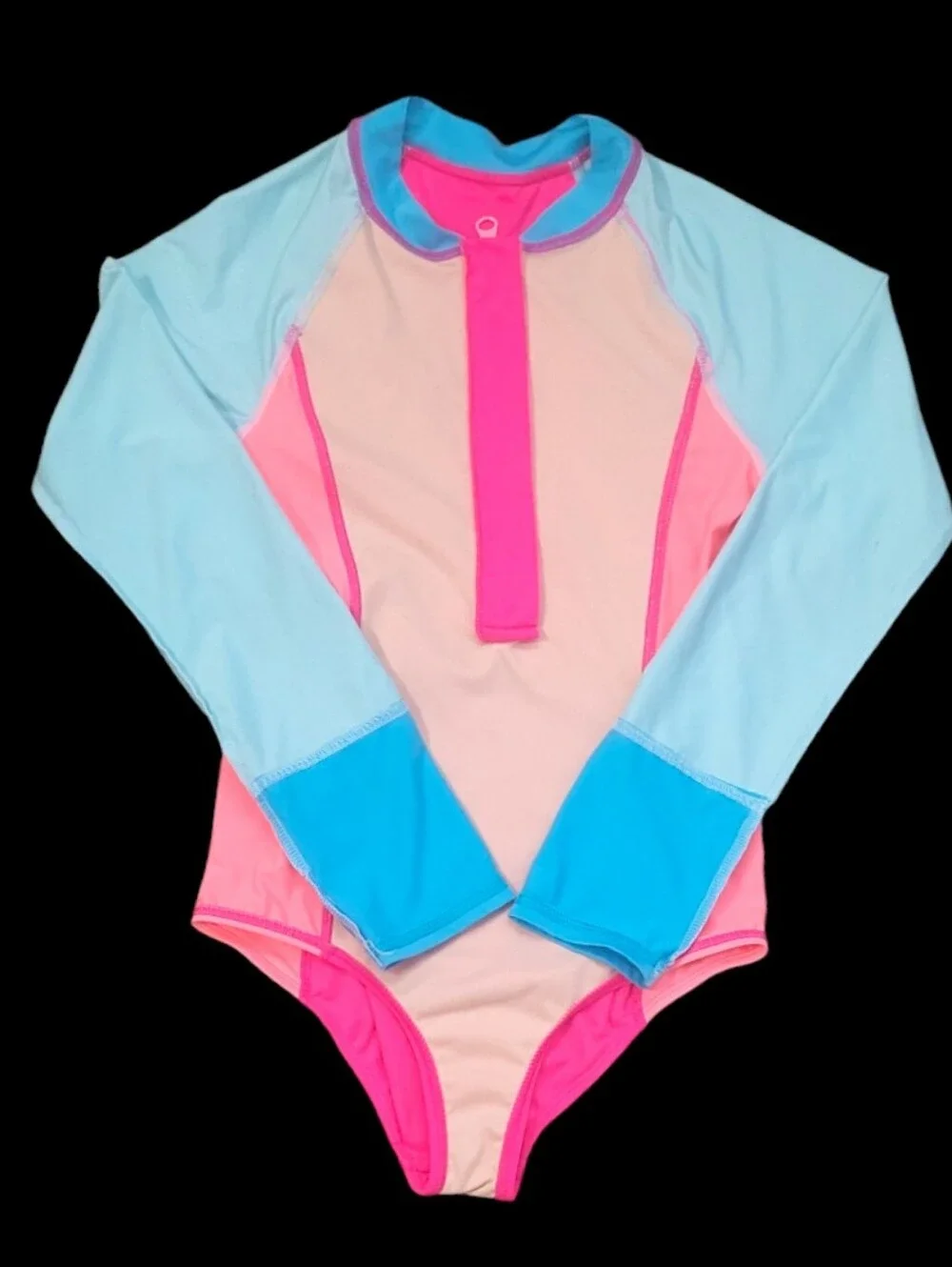 Land' End Girl's Long Sleeve Half-zip Rash-Guard One-piece Swimsuit